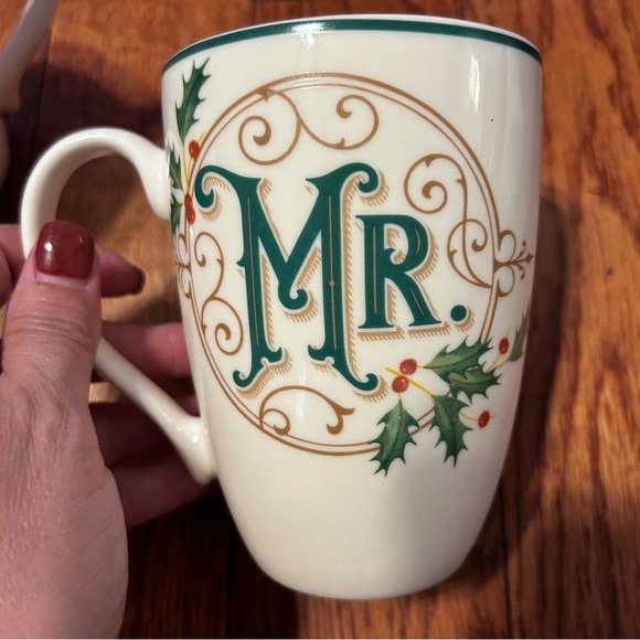 Lenox Festive Mr. and Mrs. Mugs - Red and Green Accents - Picture 3 of 5